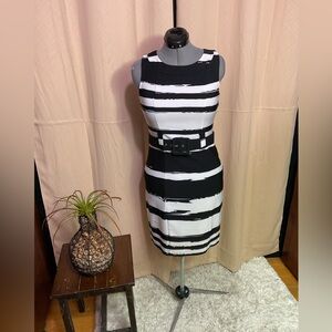 Voir Voir Black & White Striped Sheath Dress